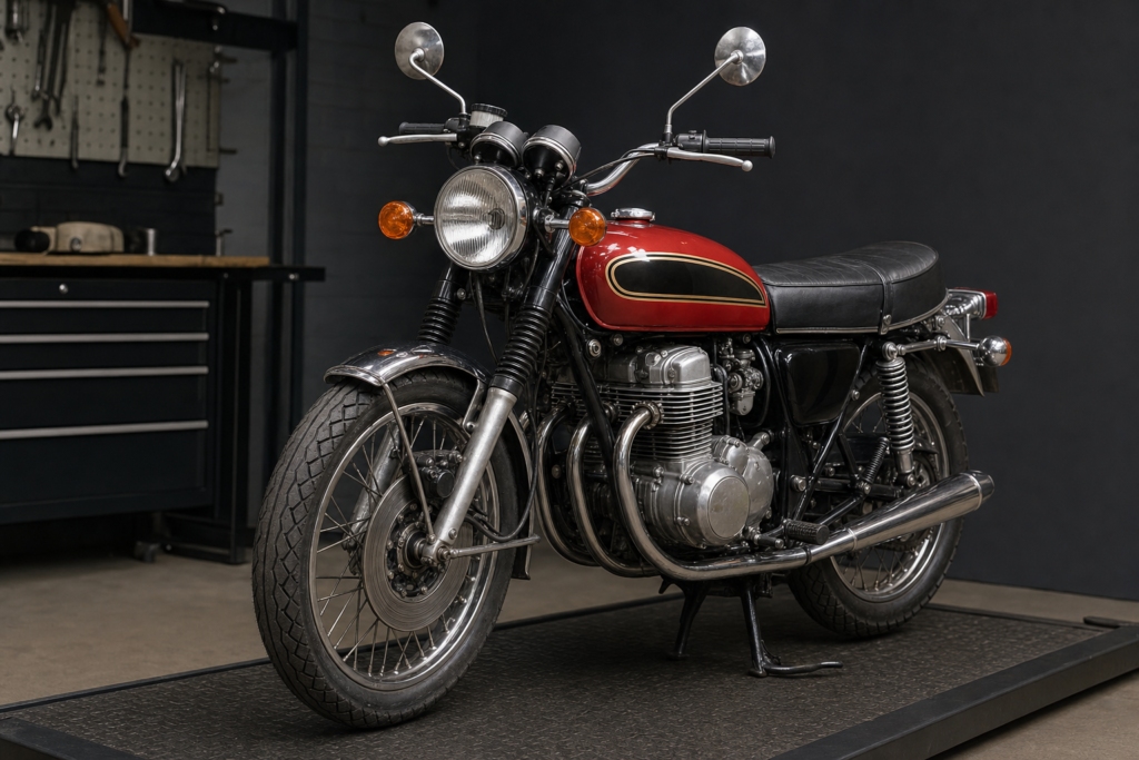 Restored fuel tank installed on a vintage motorcycle