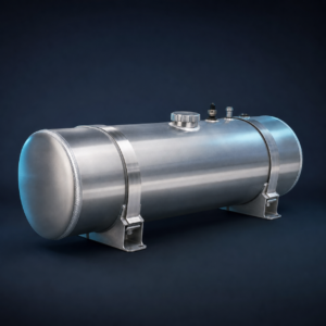 Demonstration cylindrical aluminium heavy vehicle auxiliary fuel tank
