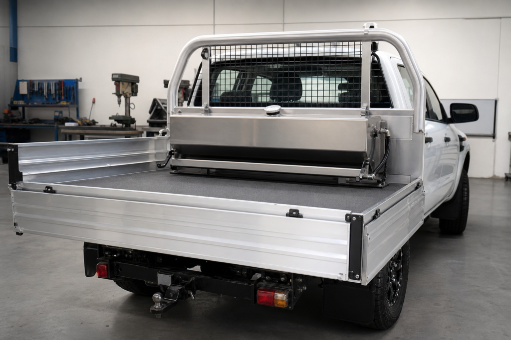 Custom auxiliary tank mounted on a utility vehicle