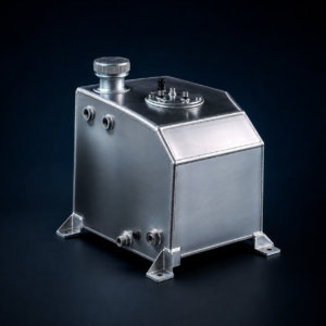 Demonstration bespoke brushed stainless steel custom fuel tank